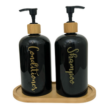 Load image into Gallery viewer, Black Matt Pump Bottles - Set of 2 With Labels & Tray Option