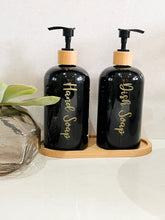 Load image into Gallery viewer, Black Matt Pump Bottles - Set of 2 With Labels & Tray Option