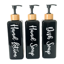 Load image into Gallery viewer, Black Gloss Pump Bottles - Set of 3 With Labels
