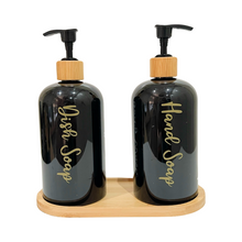Load image into Gallery viewer, Black Matt Pump Bottles - Set of 2 With Labels & Tray Option