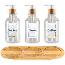 Load image into Gallery viewer, Clear Glass Bottle With Bamboo Rimmed Pump Lid