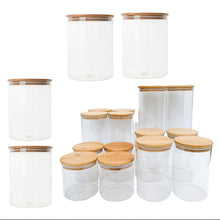 Load image into Gallery viewer, Round Glass Jars - Natural Bamboo Lid (All Sizes)