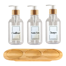 Load image into Gallery viewer, Clear Glass Bottle With Bamboo Rimmed Pump Lid