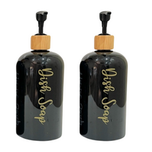 Load image into Gallery viewer, Black Matt Pump Bottles - Set of 2 With Labels & Tray Option