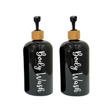 Load image into Gallery viewer, Black Matt Pump Bottles - Set of 2 With Labels & Tray Option