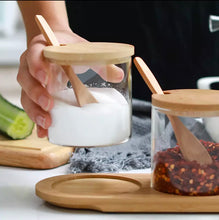 Load image into Gallery viewer, Round Glass Jar With Bamboo Tray Set - Double & Triple