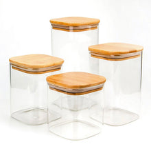 Load image into Gallery viewer, Square Glass Jars - Natural Bamboo Lid (All Sizes)