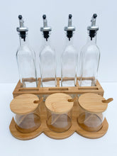 Load image into Gallery viewer, Bamboo Kitchen Spice/Herb Jars with Oil & Vinegar Storage Set
