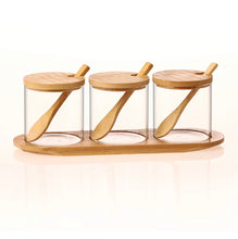 Load image into Gallery viewer, Round Glass Jar With Bamboo Tray Set - Double & Triple