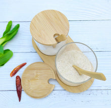 Load image into Gallery viewer, Round Glass Jar With Bamboo Tray Set - Double & Triple