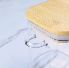 Load image into Gallery viewer, Square Glass Jar Set With Bamboo Tray & Spoon - Triple