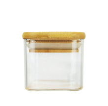 Load image into Gallery viewer, Square Glass Jars - Natural Bamboo Lid (All Sizes)