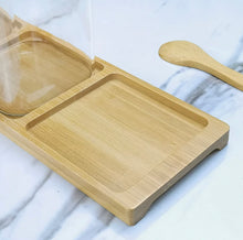 Load image into Gallery viewer, Square Glass Jar Set With Bamboo Tray & Spoon - Triple
