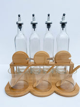 Load image into Gallery viewer, Bamboo Kitchen Spice/Herb Jars with Oil & Vinegar Storage Set