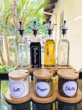 Load image into Gallery viewer, Bamboo Kitchen Spice/Herb Jars with Oil & Vinegar Storage Set