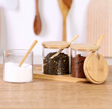 Load image into Gallery viewer, Round Glass Jar With Bamboo Tray Set - Double & Triple