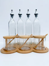 Load image into Gallery viewer, Bamboo Kitchen Spice/Herb Jars with Oil & Vinegar Storage Set