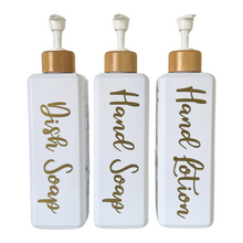 Load image into Gallery viewer, White Gloss Pump Bottles - Set of 3 With Labels
