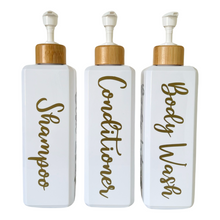 Load image into Gallery viewer, White Gloss Pump Bottles - Set of 3 With Labels
