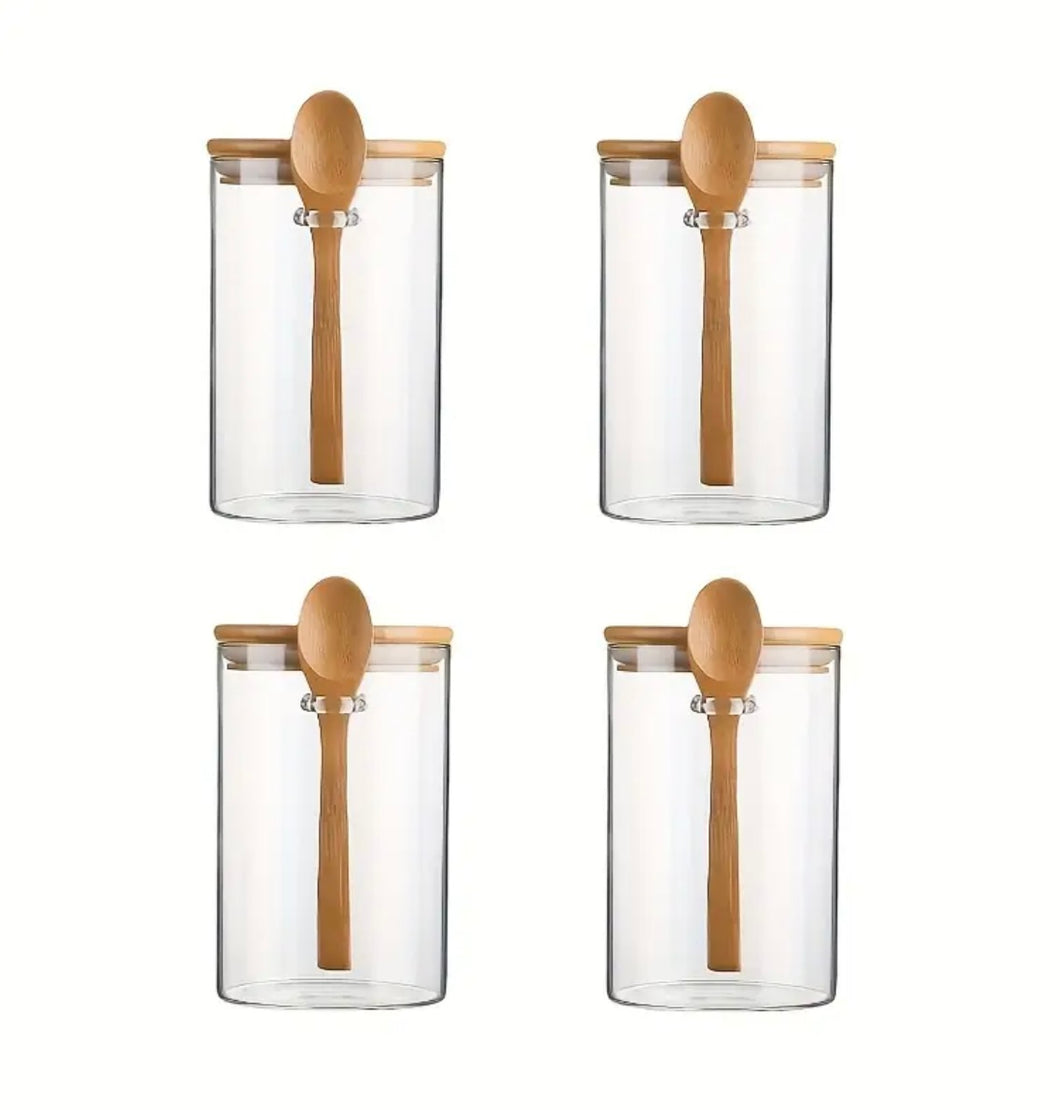 Glass Jar With Attached Spoon