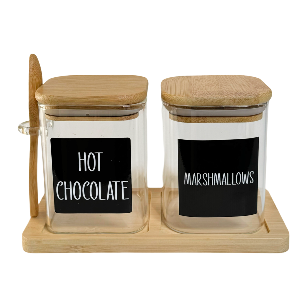 Square Jars With Tray & Spoon Hot Chocolate & Coffee