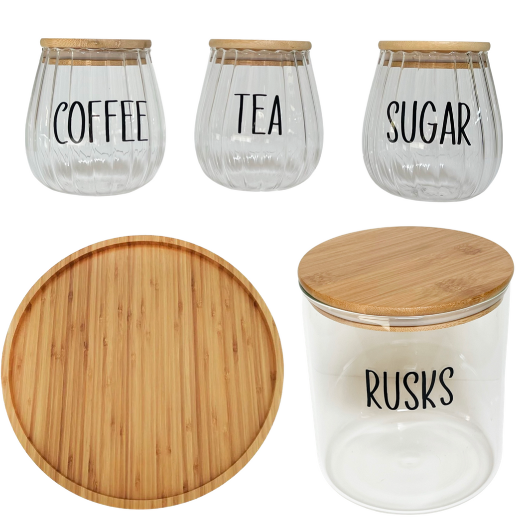 Tea & Coffee Set - Ribbed Glass Jar