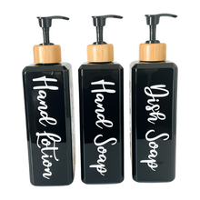 Load image into Gallery viewer, Black Gloss Pump Bottles - Set of 3 With Labels
