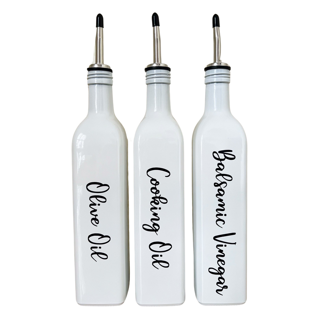 White Oil Bottles - Set of 3