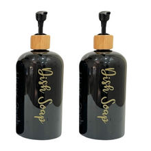 Load image into Gallery viewer, Black Matt Pump Bottles - Set of 2 With Labels &amp; Tray Option
