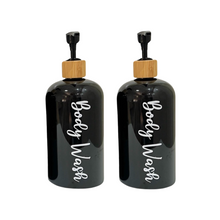Load image into Gallery viewer, Black Matt Pump Bottles - Set of 2 With Labels &amp; Tray Option
