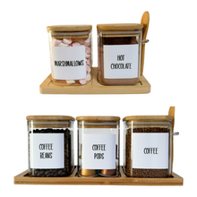 Load image into Gallery viewer, Square Jars With Tray &amp; Spoon Hot Chocolate &amp; Coffee
