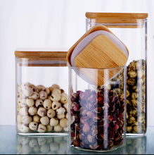 Load image into Gallery viewer, Square Glass Jars -  Natural Bamboo Lid (All Sizes)

