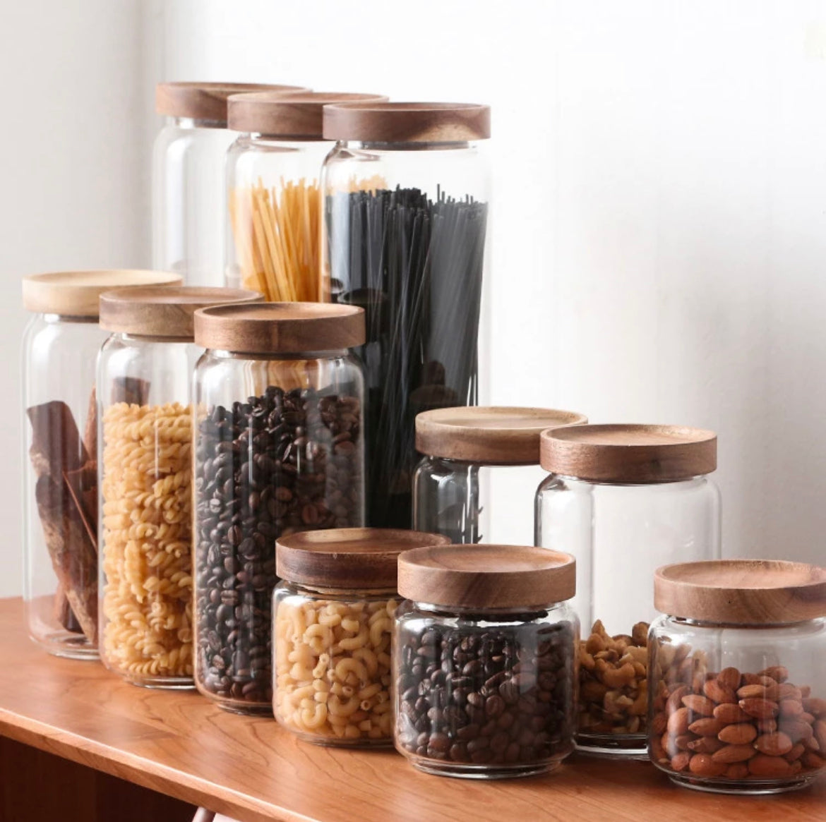 Acacia Wood Lidded Glass Storage Jar - Marquis & Dawe