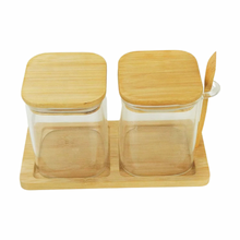 Load image into Gallery viewer, Square Glass Jar Set With Bamboo Tray &amp; Spoon
