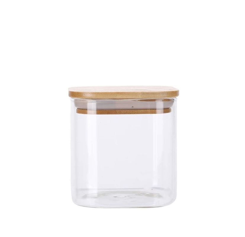 Square Glass Jars -  Natural Bamboo Lid (All Sizes)