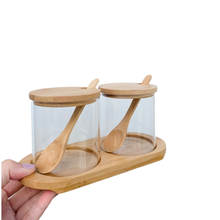 Load image into Gallery viewer, Round Glass Jar With Bamboo Tray Set

